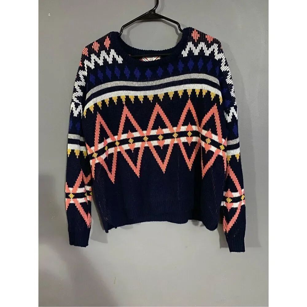 Pink Rose Knit Aztec Print Sweater Size Large